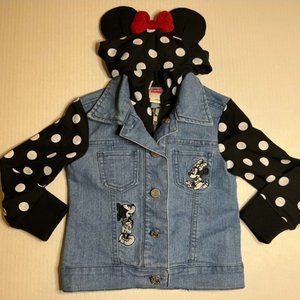 Disney Minnie Mouse Ear Hooded Embroidered Denim Jacket Size 2T